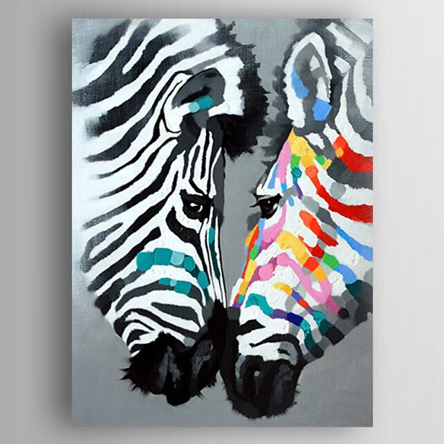  Oil Painting Lovers of Two Zebras by Knife Hand Painted Canvas with Stretched Framed Ready to Hang