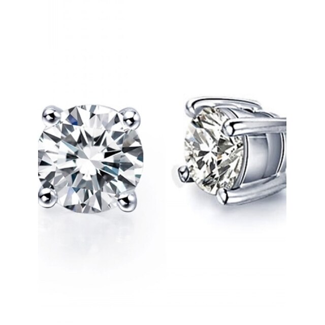  Stud Earrings For Women's Crystal Party Wedding Casual Sterling Silver Crystal Silver Solitaire Round Cut / Daily