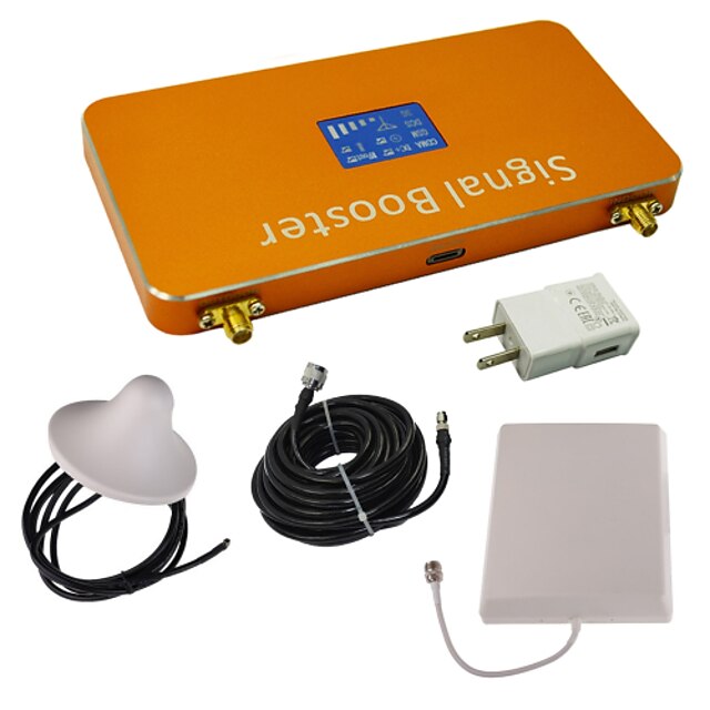  Gold LCD Display GSM/DCS 900MHz 1800MHz Cell Phone Signal Booster Amplifier with Ceiling and Panel Antenna Kit
