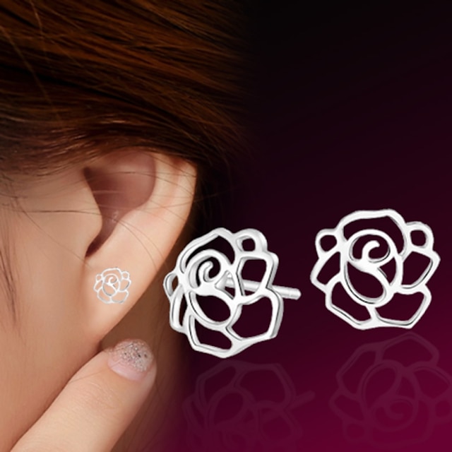  Women's Stud Earrings Hollow Out Flower Ladies Sterling Silver Silver Earrings Jewelry For Wedding Party Daily Casual Sports