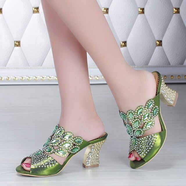  Women's Shoes Leather Chunky Heel Heels Sandals Party & Evening / Dress / Casual Blue / Green