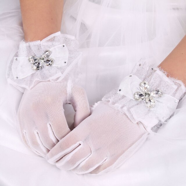  Elastic Satin / Cotton / Silk Wrist Length Glove Charm / Stylish / Bridal Gloves With Embroidery / Solid