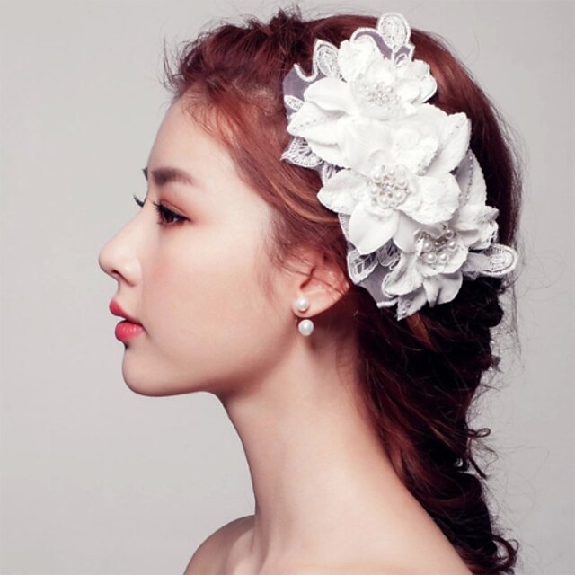  Wedding Party Fashion Women Bride White Pearls Flowers Hair Decoration