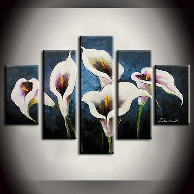  Hang-Malowane obraz olejny Ręcznie malowane - Kwiatowy / Roślinny Nowoczesny Brezentowy / Rozciągnięte płótno