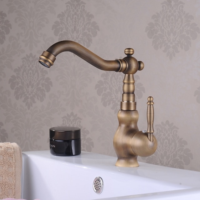  rubinetto per lavabo da bagno in ottone antico, rubinetti da bagno tradizionali monocomando monoforo con acqua calda e fredda e valvola in ceramica