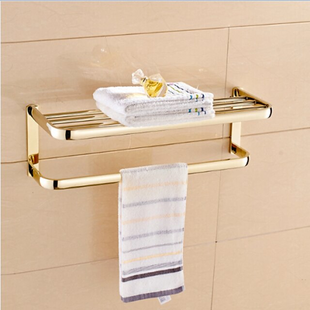  Contemporary Gold-Plated Brass Material Bathroom Shelf