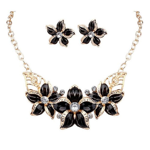  Sieradenset Ketting / Oorbellen For Dames Synthetische Diamant Feest Bruiloft Casual Legering Bloem Gouden / Dagelijks