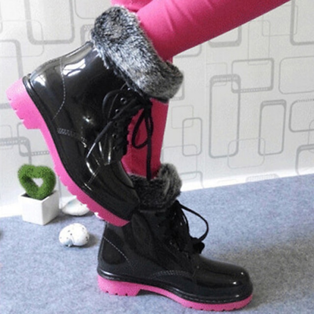  Women's Shoes  Latex Chunky Heel Rain Boots  Waterproof  Rubber Shoes (Including Cotton Padded Covering)