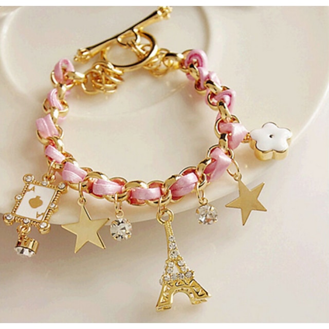  Chain Bracelet Star Eiffel Tower Unique Design Work Casual European Fashion Rhinestone Bracelet Jewelry Pink For Party Gift Valentine