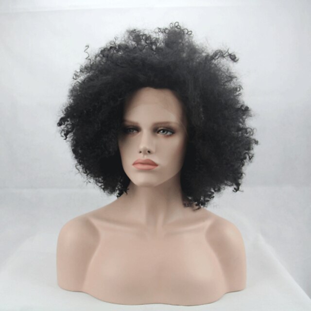  Synthetische Perücken Afro / Kinky Curly Synthetische Haare Natürlicher Haaransatz / Afro-amerikanische Perücke Schwarz Perücke Damen Mittlerer Länge Spitzenfront