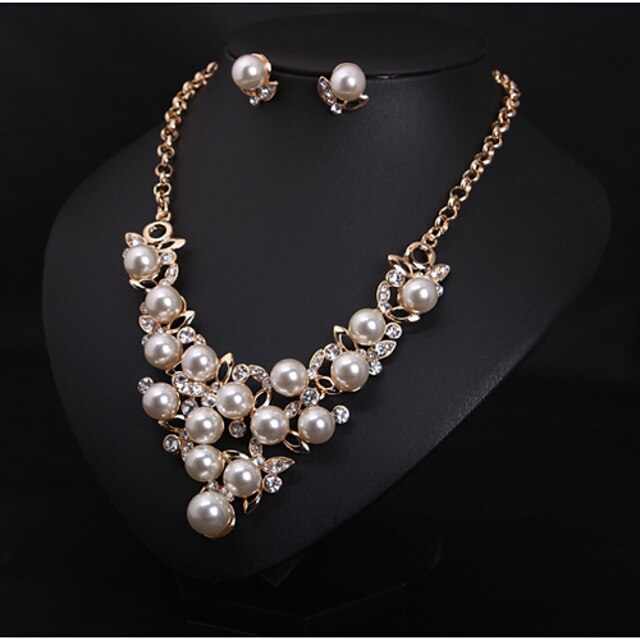  White Jewelry Set Rings Set Ladies Luxury European Fashion Bridal Pearl Imitation Diamond Earrings Jewelry Gold / Silver For Wedding Party Anniversary Birthday Gift Daily / Necklace