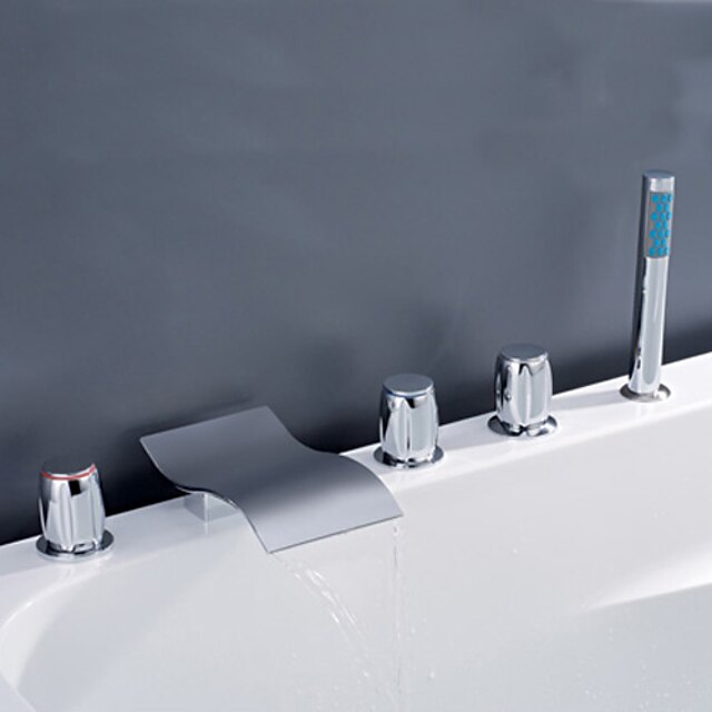  Robinete de Vană - Contemporan Crom Vană și Duș Valvă Ceramică Bath Shower Mixer Taps / Alamă / Trei Mânere Cinci Găuri