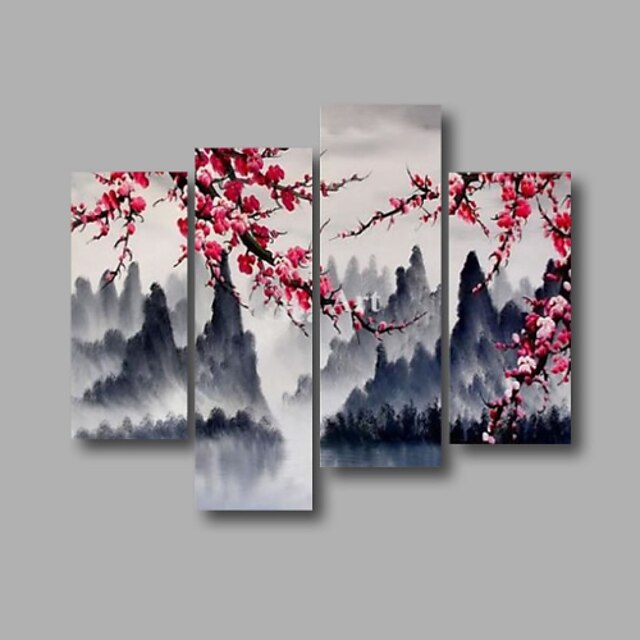  Oil Painting Hand Painted - Landscape Modern Stretched Canvas / Four Panels