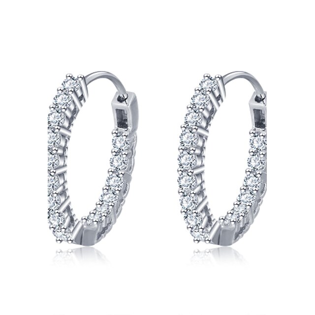  Women's Cubic Zirconia Hoop Earrings Sterling Silver Zircon Silver Earrings Jewelry Silver For Wedding Party Daily Casual
