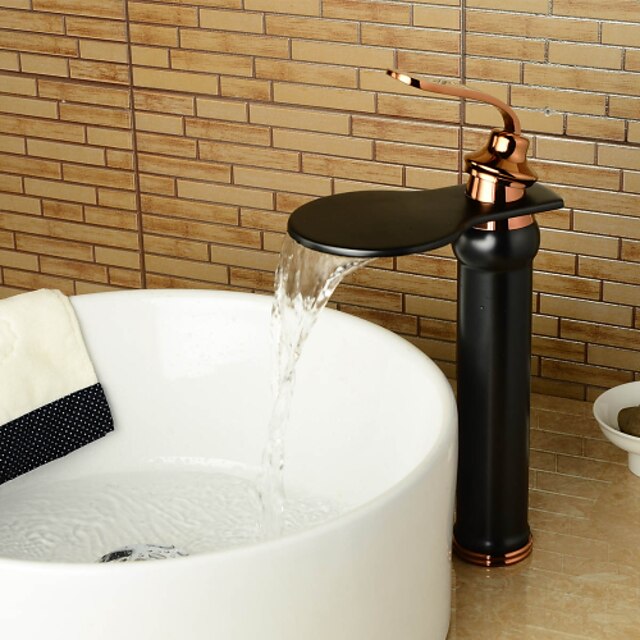  Torneira pia do banheiro - Cascata Bronze Polido a Óleo Conjunto Central Monocomando e Uma AberturaBath Taps / Latão