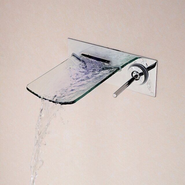  Μπάνιο βρύση νεροχύτη - Βάση Τοίχου / Καταρράκτης Χρώμιο Επιτοίχιες Ενιαία Χειριστείτε μια τρύπαBath Taps / Ορείχαλκος