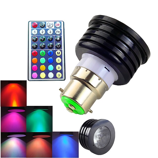  B22 Lâmpadas de Foco de LED MR16 1 LED de Alta Potência 300 lm RGB Regulável Controle Remoto Decorativa AC 100-240 V 1 pç