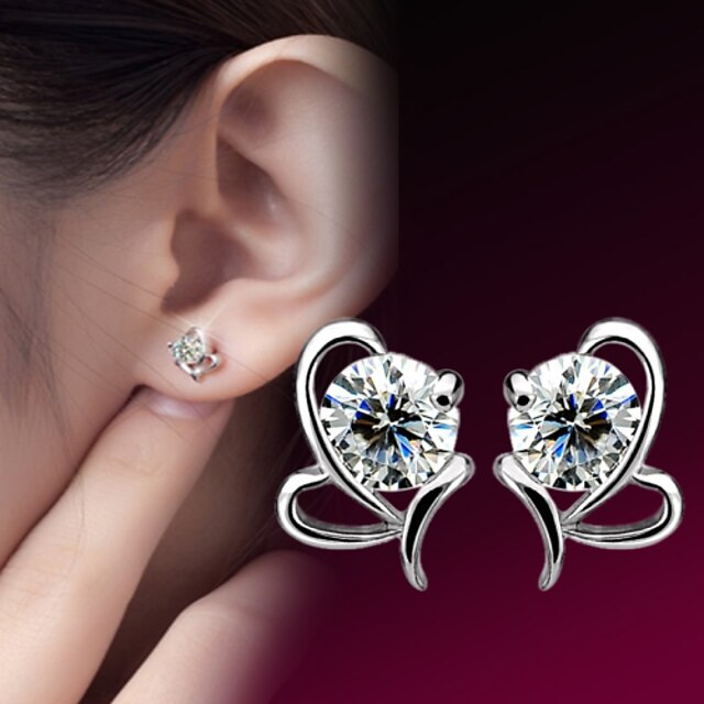  Women's Diamond Cubic Zirconia Stud Earrings Heart Ladies Birthstones Sterling Silver Zircon Silver Earrings Jewelry For Wedding Party Casual Daily Sports