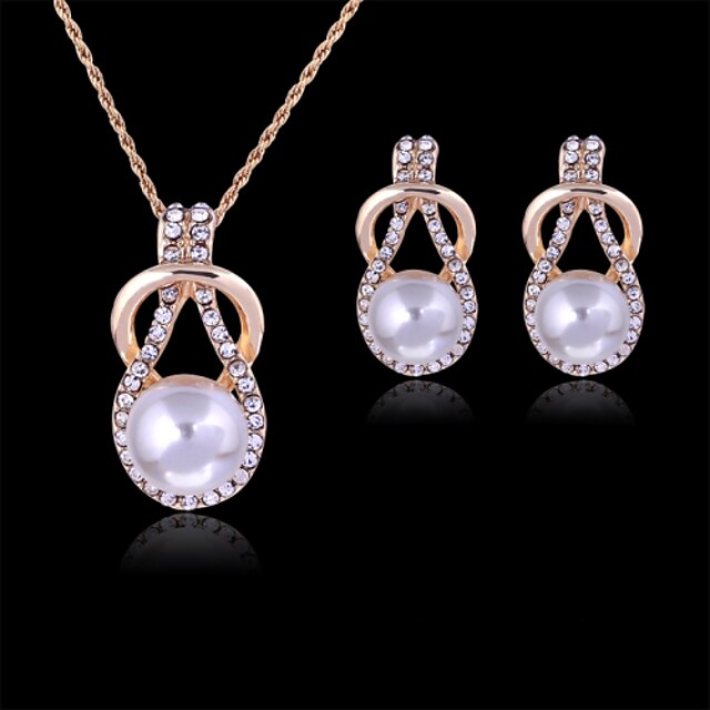  Pearl Jewelry Set Pendant Necklace Ladies Party Fashion Rose Gold Pearl Rhinestone Earrings Jewelry White For Party Special Occasion Anniversary Birthday Gift / Imitation Diamond / Rose Gold Plated