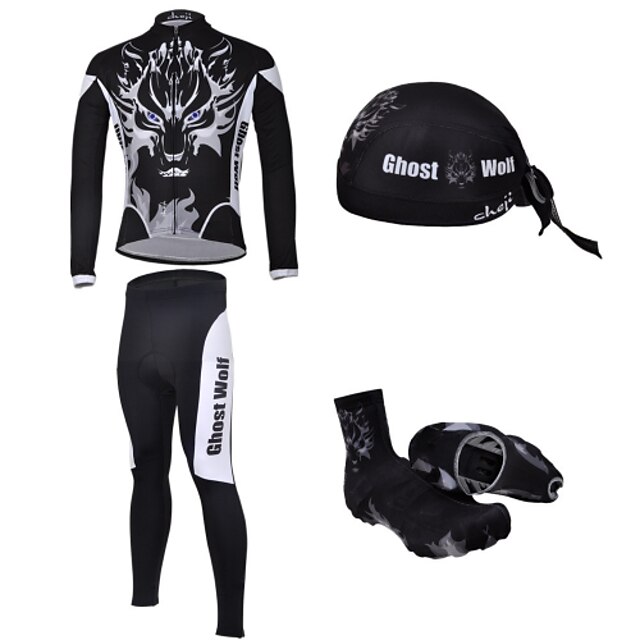  Cycling Jersey with Tights Men's Long Sleeves Bike Jersey Shoe Covers/Overshoes Clothing Suits Quick Dry Ultraviolet Resistant Breathable
