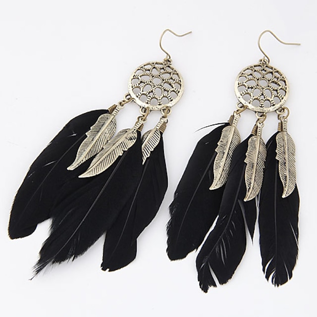  Women's Drop Earrings Leaf Feather Ladies Personalized European Fashion Native American Feather Earrings Jewelry For Party Daily Casual