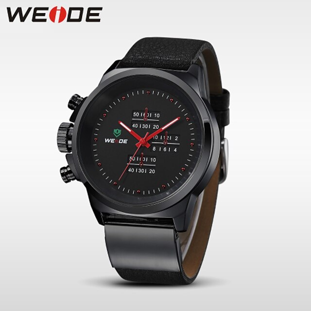  WEIDE Men's Wrist Watch Quartz Leather Black 30 m Water Resistant / Waterproof Analog Charm - Black Silver Red / Stainless Steel