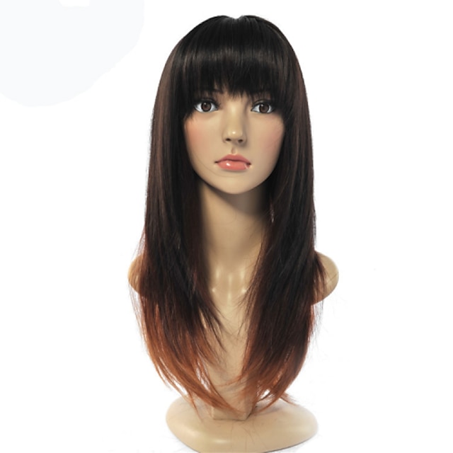  Synthetic Wig Straight Straight Wig Medium Length Black Synthetic Hair