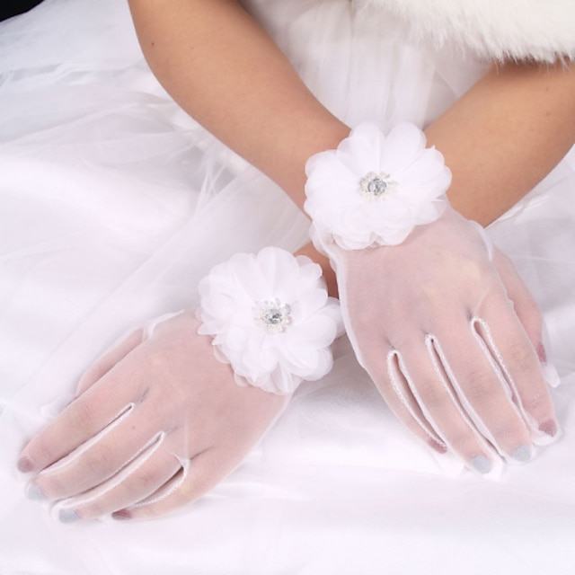  Elastic Satin / Polyester / Tulle Wrist Length Glove Classical / Bridal Gloves With Solid