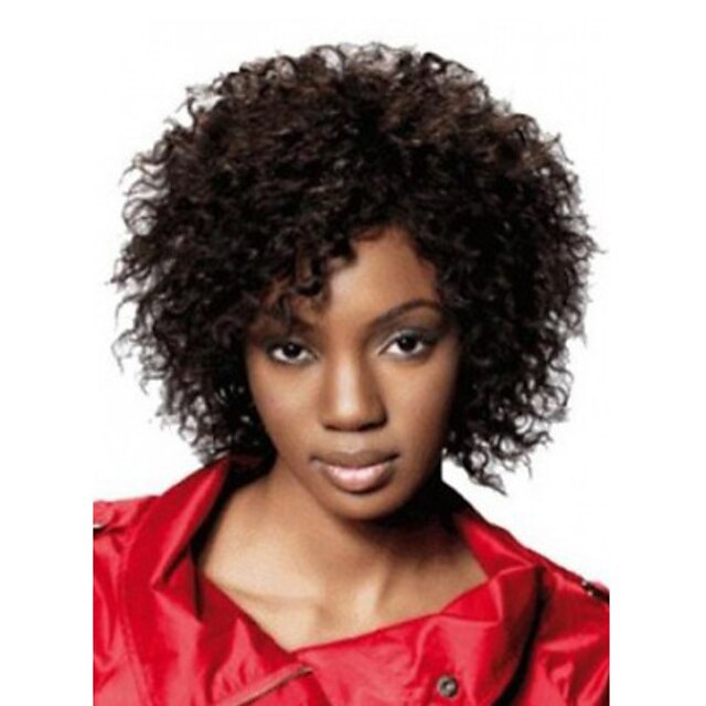  Pelucas sintéticas Rizado Afro Rizado Afro Peluca Corta Morrón Oscuro Pelo sintético Mujer Marrón