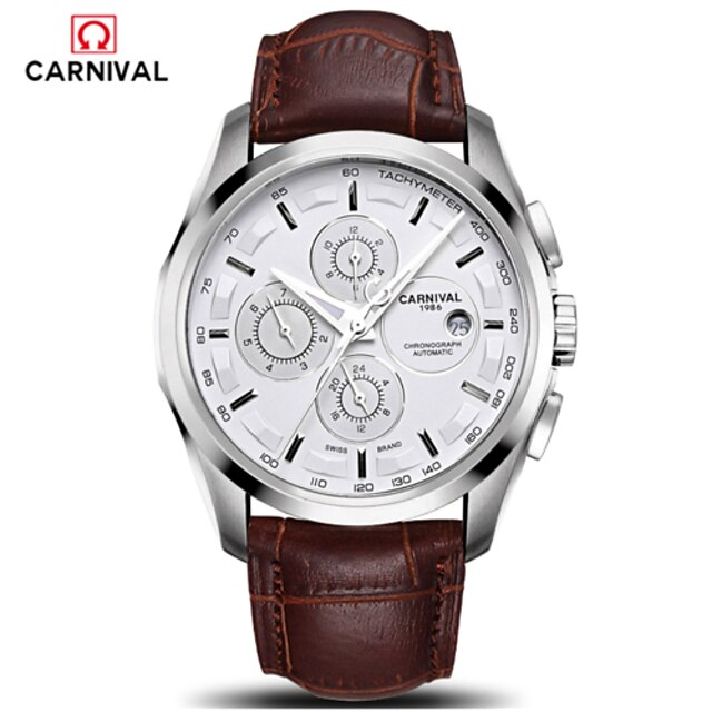  Carnival Men's Fashion Watch Automatic self-winding Leather Band Brown