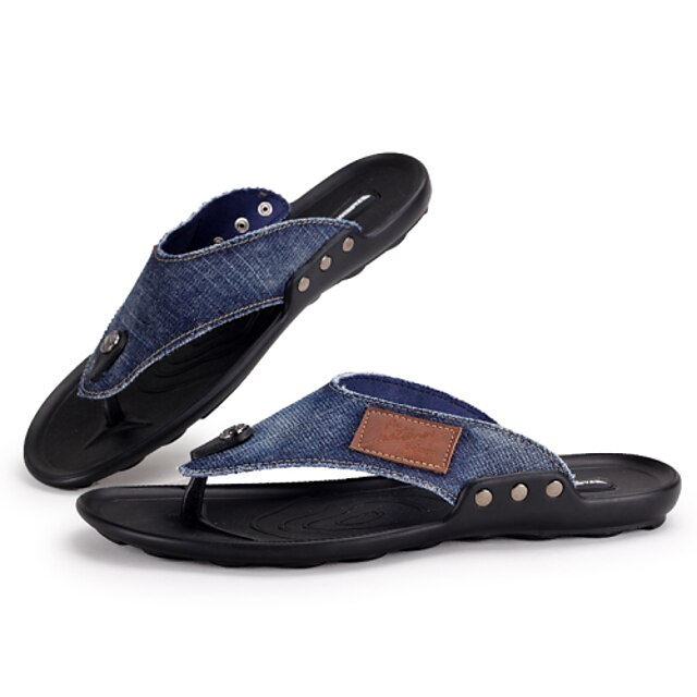  Men's Shoes Casual Denim Flip-Flops Black / Blue