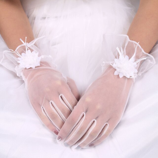  Elastischer Satin / Baumwolle / Seide Handgelenk-Länge Handschuh Charme / Stilvoll / Brauthandschuhe Mit Stickerei / Einfarbig