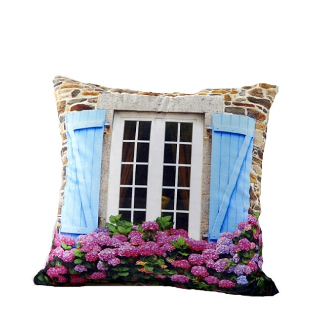  3D Design Print Window Flower Decorative Throw Pillow Case Cushion Cover for Sofa Home Decor Polyester Soft Material