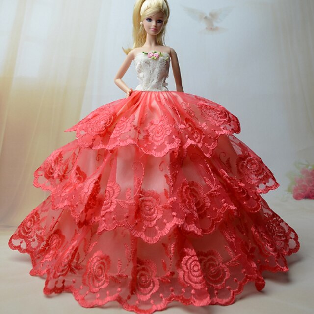  Vestido de boneca Festa / Noite Para Barbie Renda Organza Vestido Para Menina de Boneca de Brinquedo