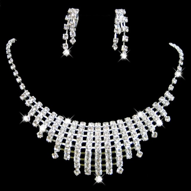  Wedding Bridal Bridesmaid Crystal Necklace Earrings Jewelry Set