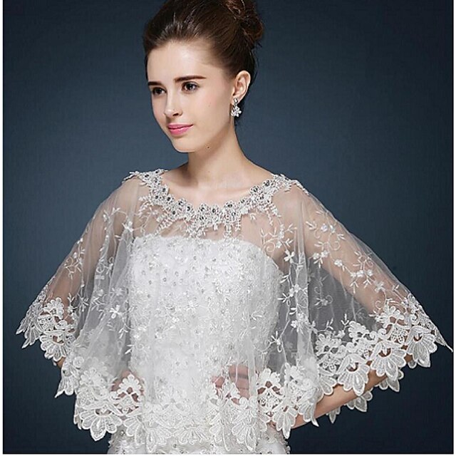  Sleeveless Lace / Tulle Wedding / Party Evening / Casual Wedding  Wraps With Crystal / Lace Ponchos