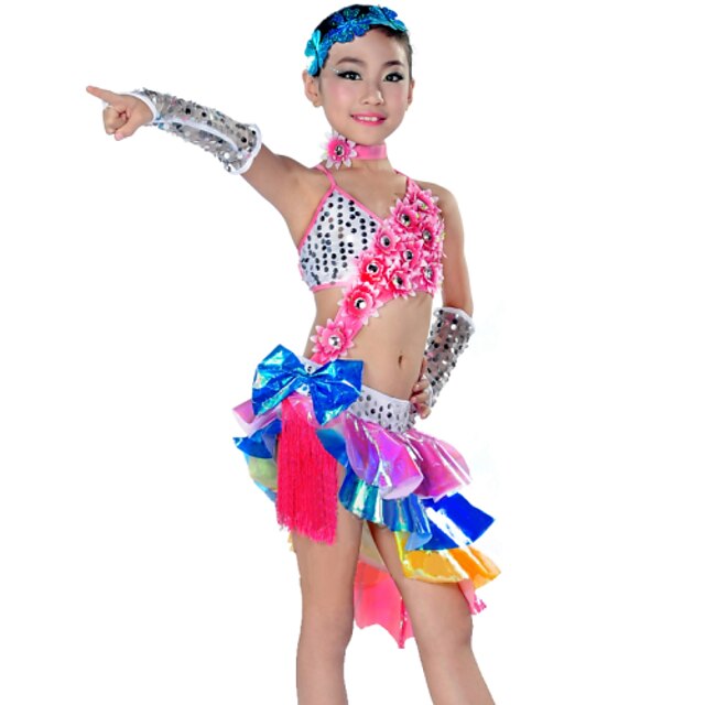  Latin Dance Outfits Performance Polyester Tassel Dress / Sleeves / Headwear