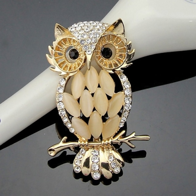  Women's Brooches Owl Ladies Work Fashion Cute Crystal Cubic Zirconia Brooch Jewelry Gold For Party Wedding Special Occasion Anniversary Birthday Gift