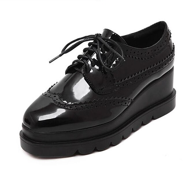  Women's Shoes Patent Leather Wedge Heel Wedges / Platform / Round Toe Oxfords Casual Black