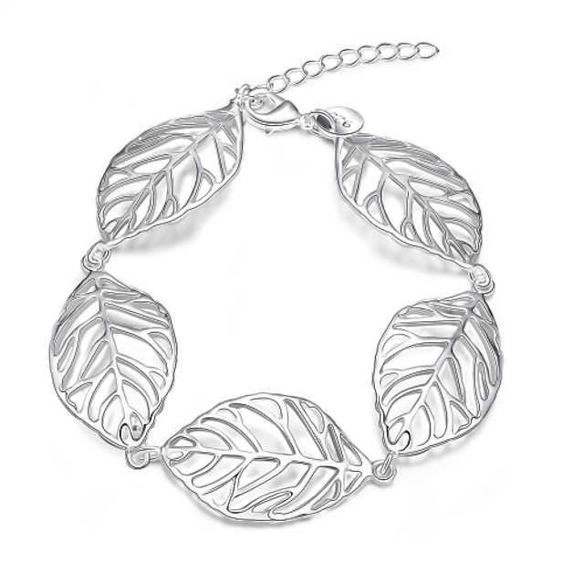  Novel Sweet Women's Leaves Brass Silver Plated Chain & Link Bracelet(Silver)(1Pc)