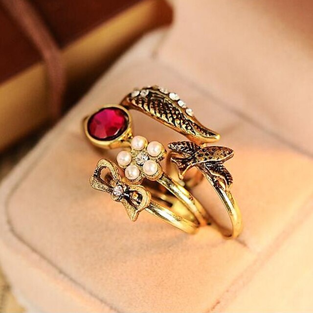  Women's Pearl Imitation Pearl Rhinestone Wings Bowknot Vintage Bohemian Ring Jewelry For Daily Casual 8 / Alloy