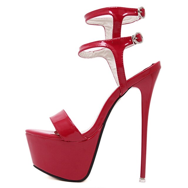  Women's Shoes Patent Leather Stiletto Heel Open Toe Sandals Party & Evening / Dress Black / Red / White