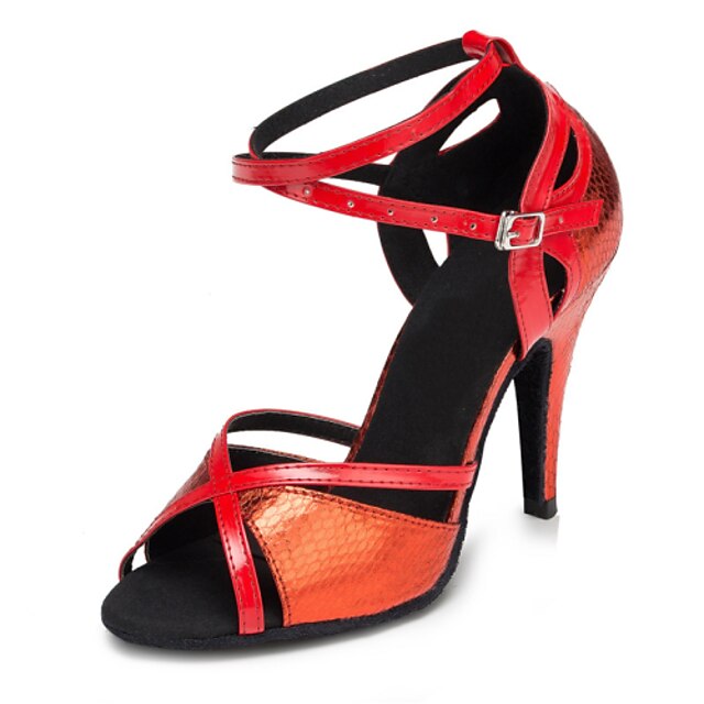  Mulheres Sapatos de Dança Latina / Sapatos de Salsa / Sapatos de Samba Couro / Courino Fivela Sandália / Salto Presilha / Lantejoulas Salto Personalizado Personalizável Sapatos de Dança Vermelho