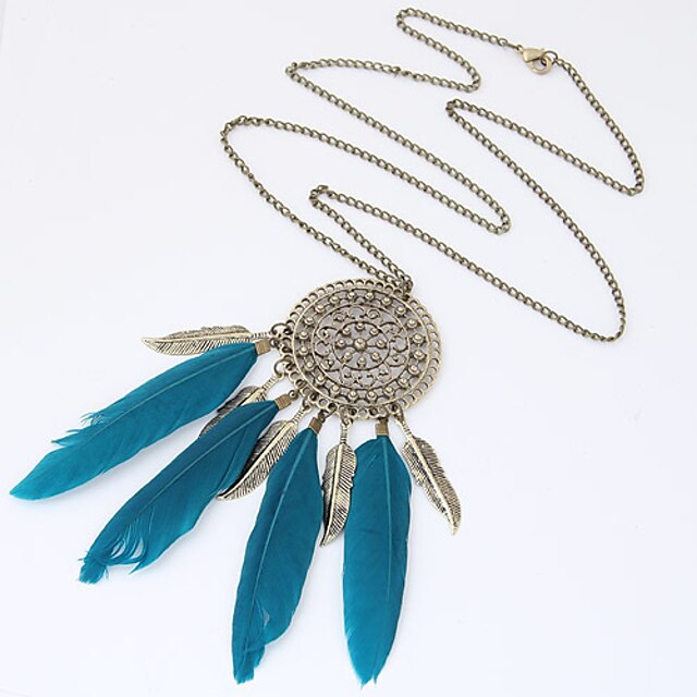  Women's Pendant Necklace Tassel Fringe Long Feather Personalized Fashion European Feather Alloy Black Blue Necklace Jewelry For Party Casual Daily