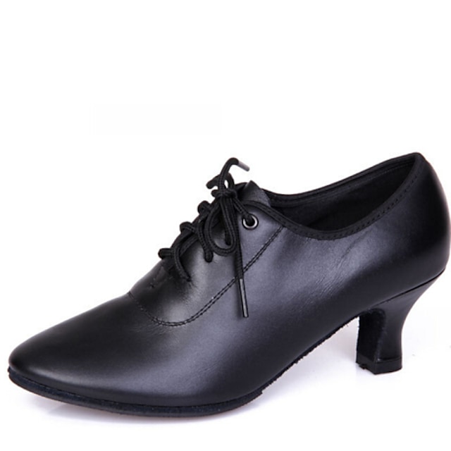  בגדי ריקוד נשים נעליים מודרניות עקבים עקב עבה עור אבזם שחור / נעליי ריקוד סווינג