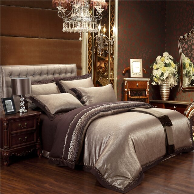  Duvet Cover Sets Luxury Cotton Jacquard 4 PieceBedding Sets / 200 / 4pcs (1 Duvet Cover, 1 Flat Sheet, 2 Shams)