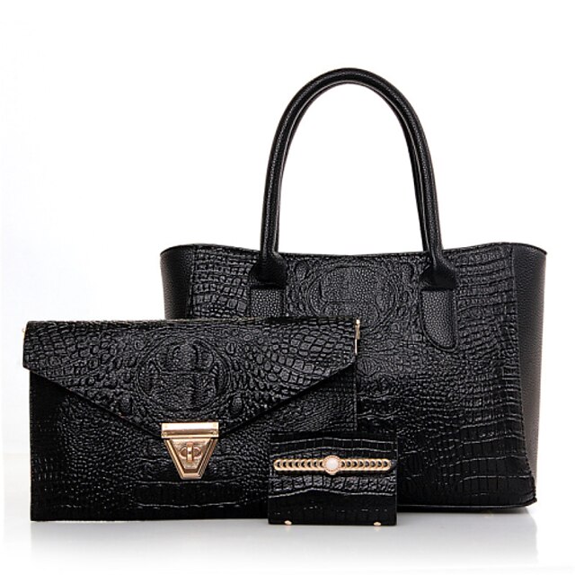  Women's PU(Polyurethane) Tote / Shoulder Messenger Bag / Bag Set Crocodile Black / Gold / Red