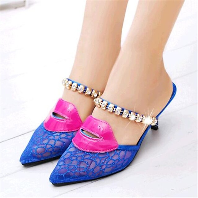  Women's Casual Summer Crystal Stiletto Heel Tulle Golden Blue