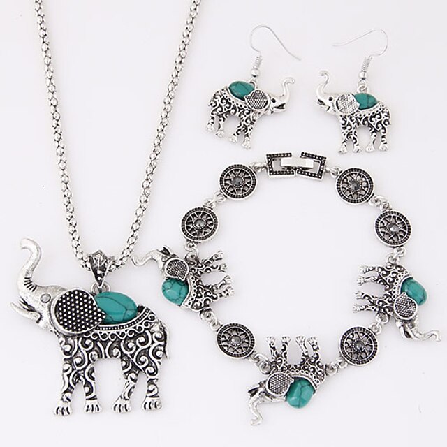  Women's Turquoise Jewelry Set Elephant Animal Ladies Luxury Elegant European Cute western style Resin Turquoise Earrings Jewelry Black / Red / Blue For Party Birthday Gift Daily Casual Engagement