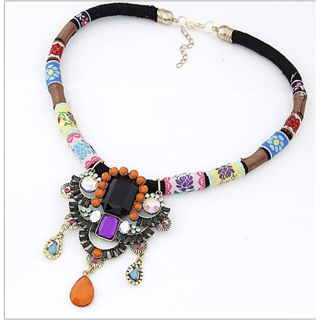  Women's Crystal Pendant Necklace Statement Necklace Ladies Luxury Folk Style Synthetic Gemstones Leather Alloy Rainbow Necklace Jewelry For Party